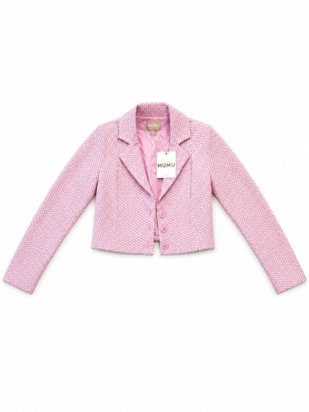 NWT Show Me Your Mumu Waldorf Jacket Pink Daisy Jacquard Cropped Blazer